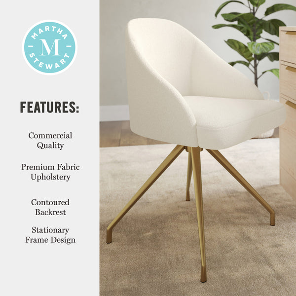 Off White Boucle/Polished Brass Frame |#| Boucle Upholstered Stationary Swivel Home Office Chair -Off White/Polished Brass