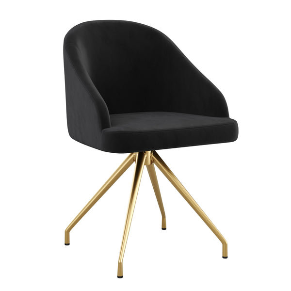 Black Velvet/Polished Nickel |#| Velvet Upholstered Stationary Swivel Home Office Chair -Black/Oil Bronze
