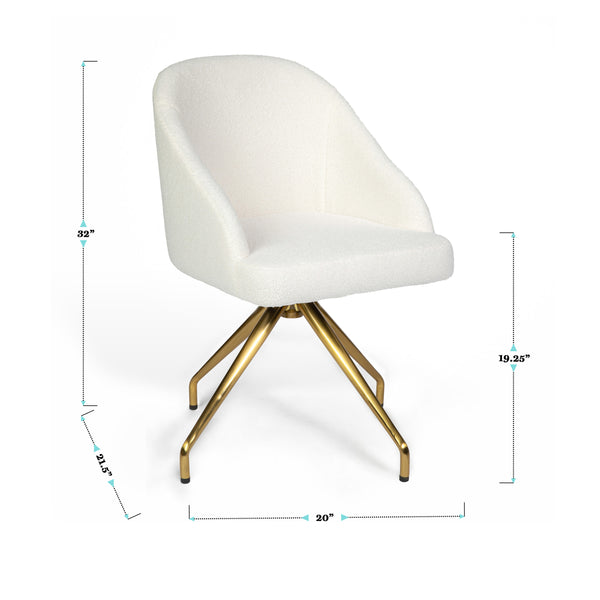 Off White Boucle/Polished Brass Frame |#| Boucle Upholstered Stationary Swivel Home Office Chair -Off White/Polished Brass