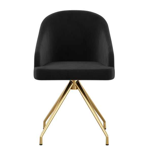 Black Velvet/Polished Nickel |#| Velvet Upholstered Stationary Swivel Home Office Chair -Black/Oil Bronze