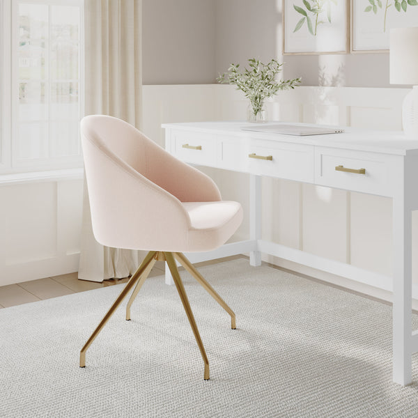 Conch Shell Fabric/Polished Brass Frame |#| Fabric Upholstered Stationary Swivel Home Office Chair -ConchShell/PolishedBrass