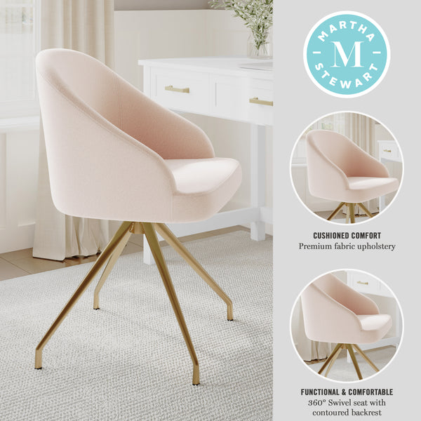 Conch Shell Fabric/Polished Brass Frame |#| Fabric Upholstered Stationary Swivel Home Office Chair -ConchShell/PolishedBrass