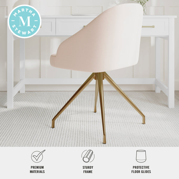 Conch Shell Fabric/Polished Brass Frame |#| Fabric Upholstered Stationary Swivel Home Office Chair -ConchShell/PolishedBrass