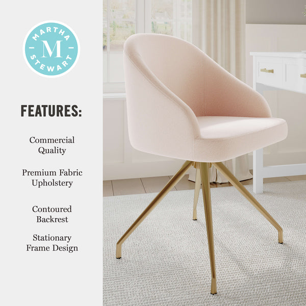 Conch Shell Fabric/Polished Brass Frame |#| Fabric Upholstered Stationary Swivel Home Office Chair -ConchShell/PolishedBrass