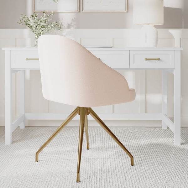 Conch Shell Fabric/Polished Brass Frame |#| Fabric Upholstered Stationary Swivel Home Office Chair -ConchShell/PolishedBrass