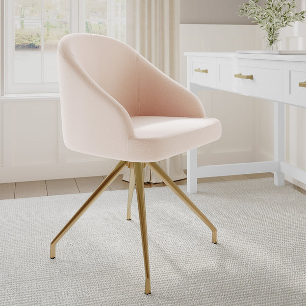 Conch Shell Fabric/Polished Brass Frame |#| Fabric Upholstered Stationary Swivel Home Office Chair -ConchShell/PolishedBrass