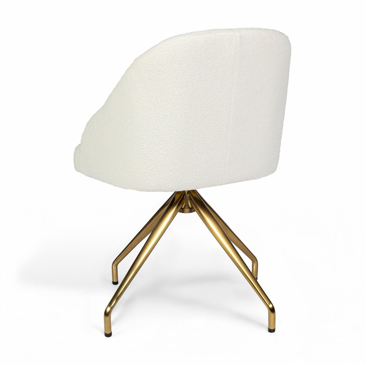 Off White Boucle/Polished Brass Frame |#| Boucle Upholstered Stationary Swivel Home Office Chair -Off White/Polished Brass