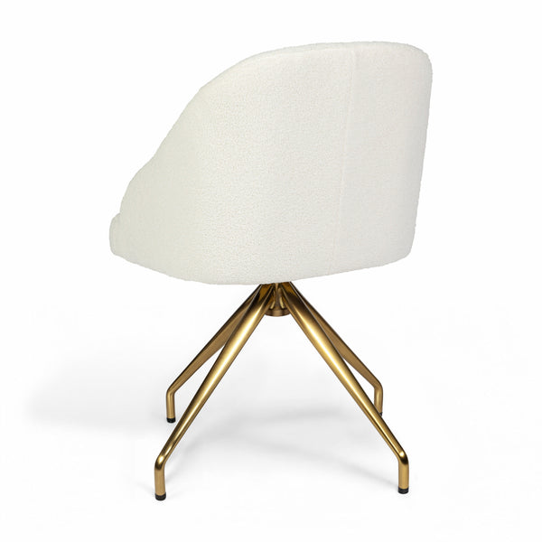Off White Boucle/Polished Brass Frame |#| Boucle Upholstered Stationary Swivel Home Office Chair -Off White/Polished Brass