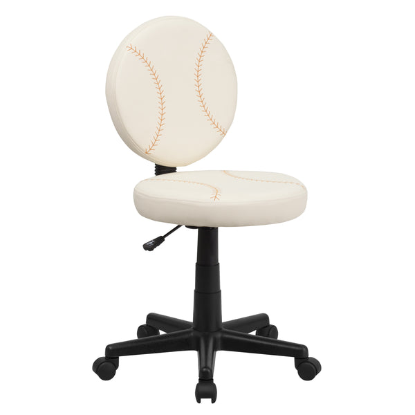 Brown and Cream |#| Baseball Vinyl Upholstered Swivel Task Office Chair with Adjustable Height
