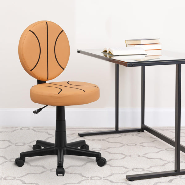 Black and Orange |#| Basketball Vinyl Upholstered Swivel Task Office Chair with Adjustable Height