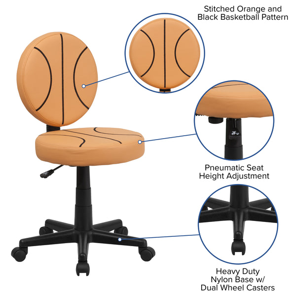 Black and Orange |#| Basketball Vinyl Upholstered Swivel Task Office Chair with Adjustable Height