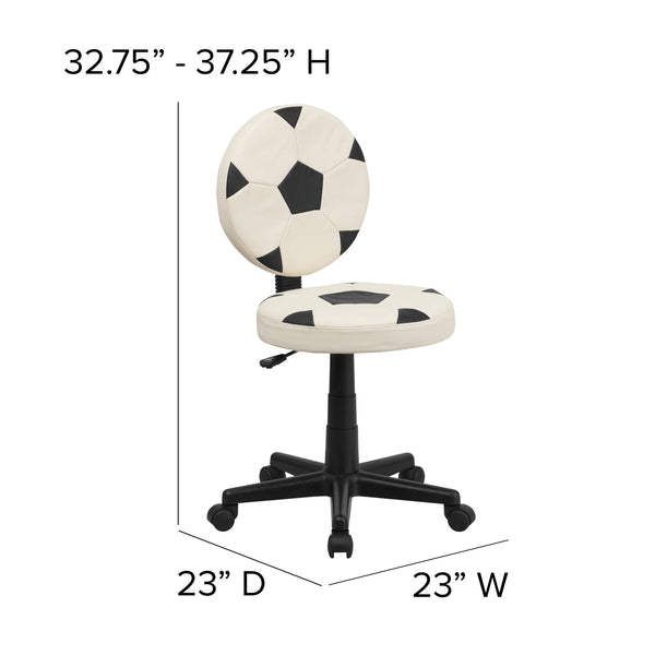 Black and White |#| Soccer Vinyl Upholstered Swivel Task Office Chair with Adjustable Height