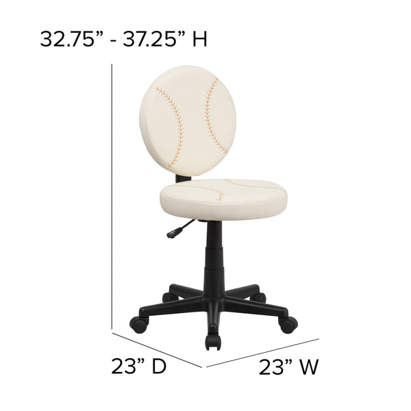 Brown and Cream |#| Baseball Vinyl Upholstered Swivel Task Office Chair with Adjustable Height