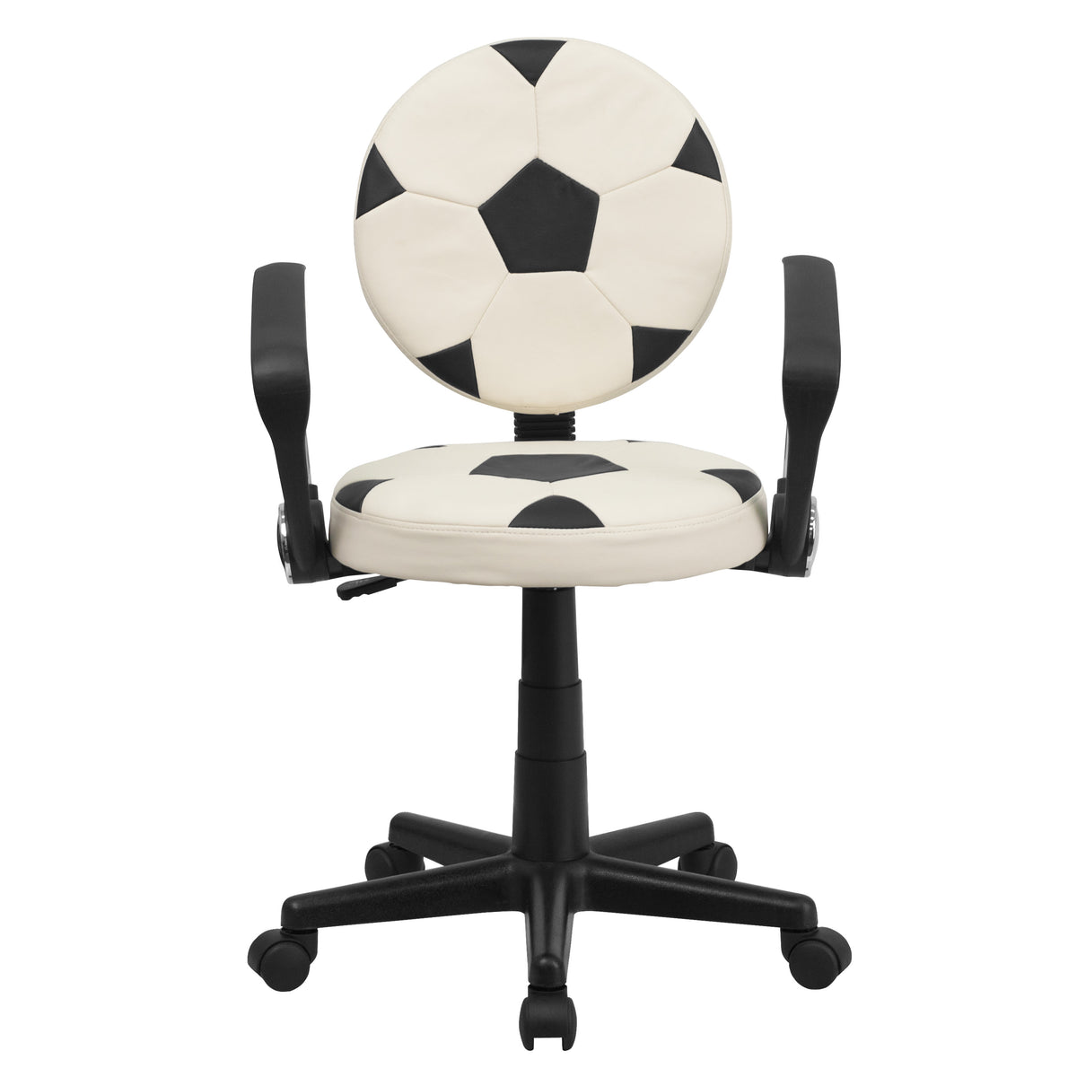 Black and White |#| Soccer Vinyl Upholstered Swivel Task Office Chair w/ Arms and Adjustable Height