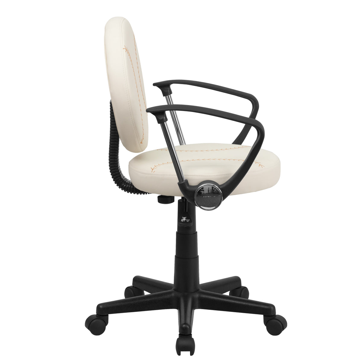 Brown and Cream |#| Baseball Vinyl Upholstered Swivel Task Chair with Arms and Adjustable Height