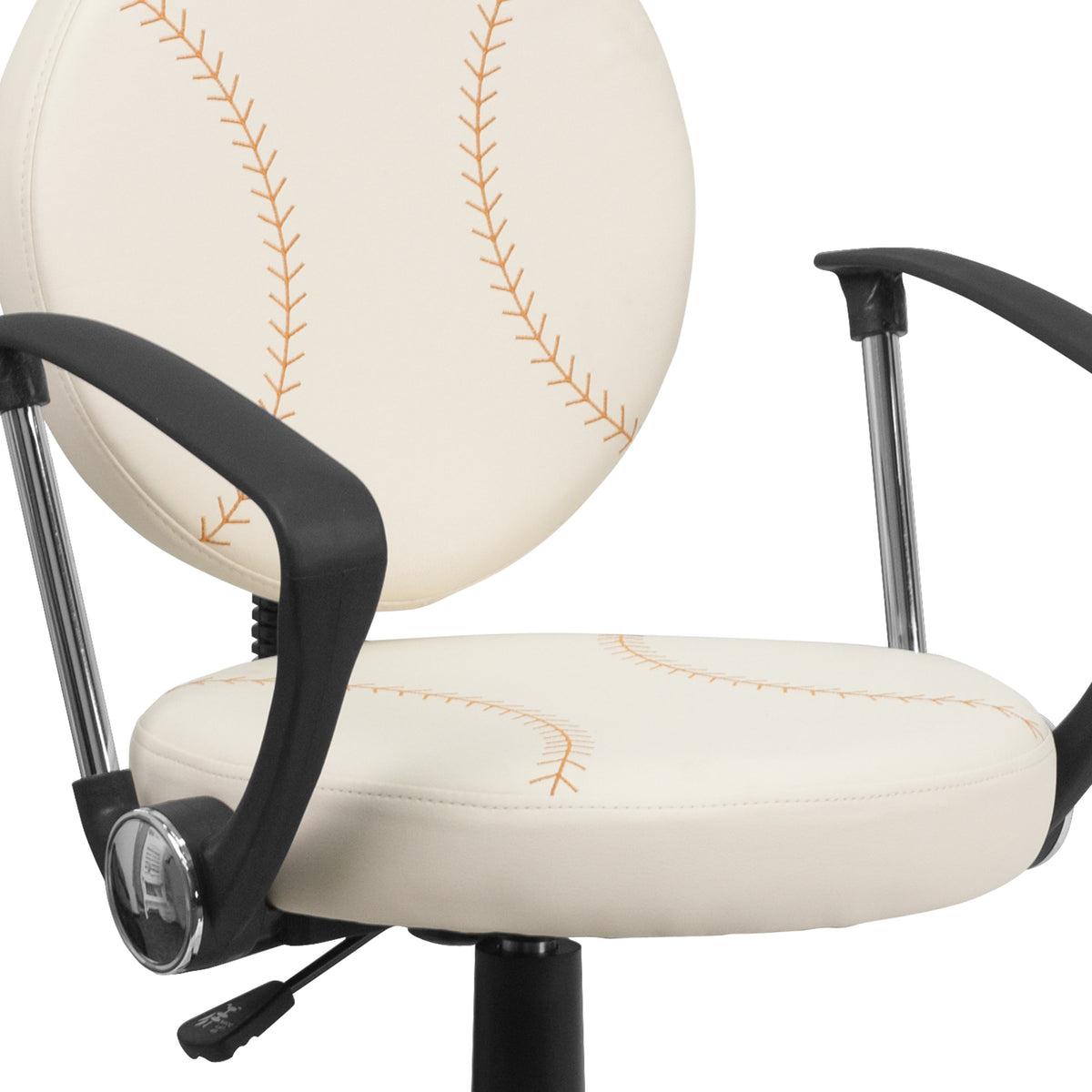 Brown and Cream |#| Baseball Vinyl Upholstered Swivel Task Chair with Arms and Adjustable Height