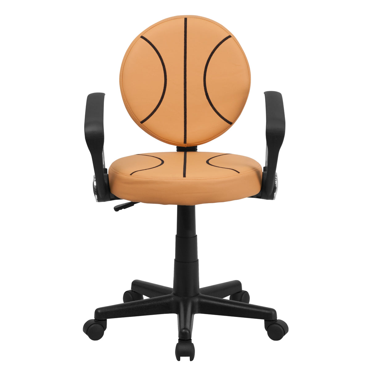 Black and Orange |#| Basketball Vinyl Upholstered Swivel Task Chair with Arms and Adjustable Height