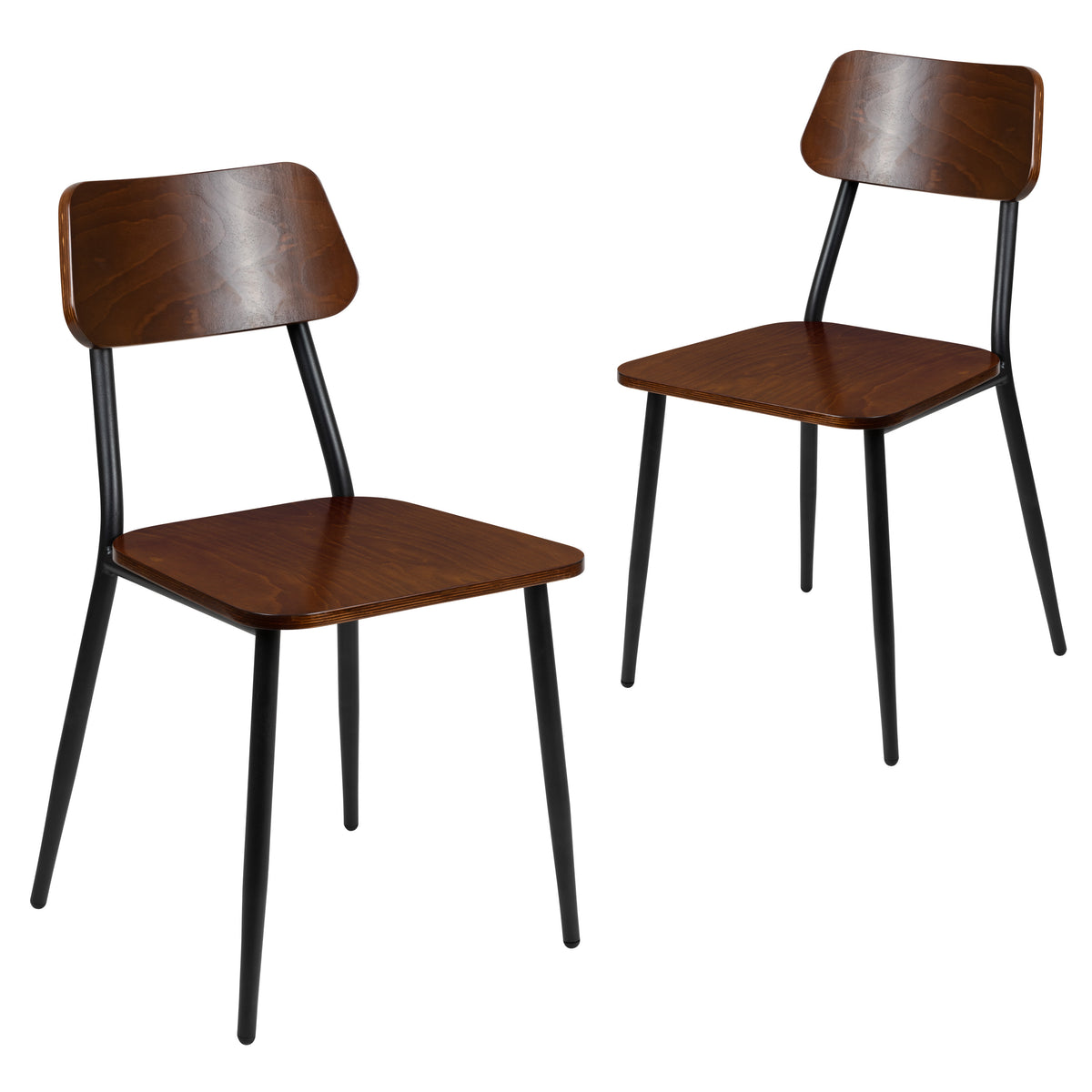 2 Pack Stackable Industrial Wood Dining Chair with Gunmetal Steel Frame
