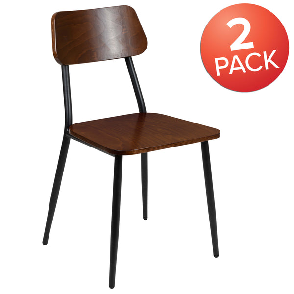 2 Pack Stackable Industrial Wood Dining Chair with Gunmetal Steel Frame