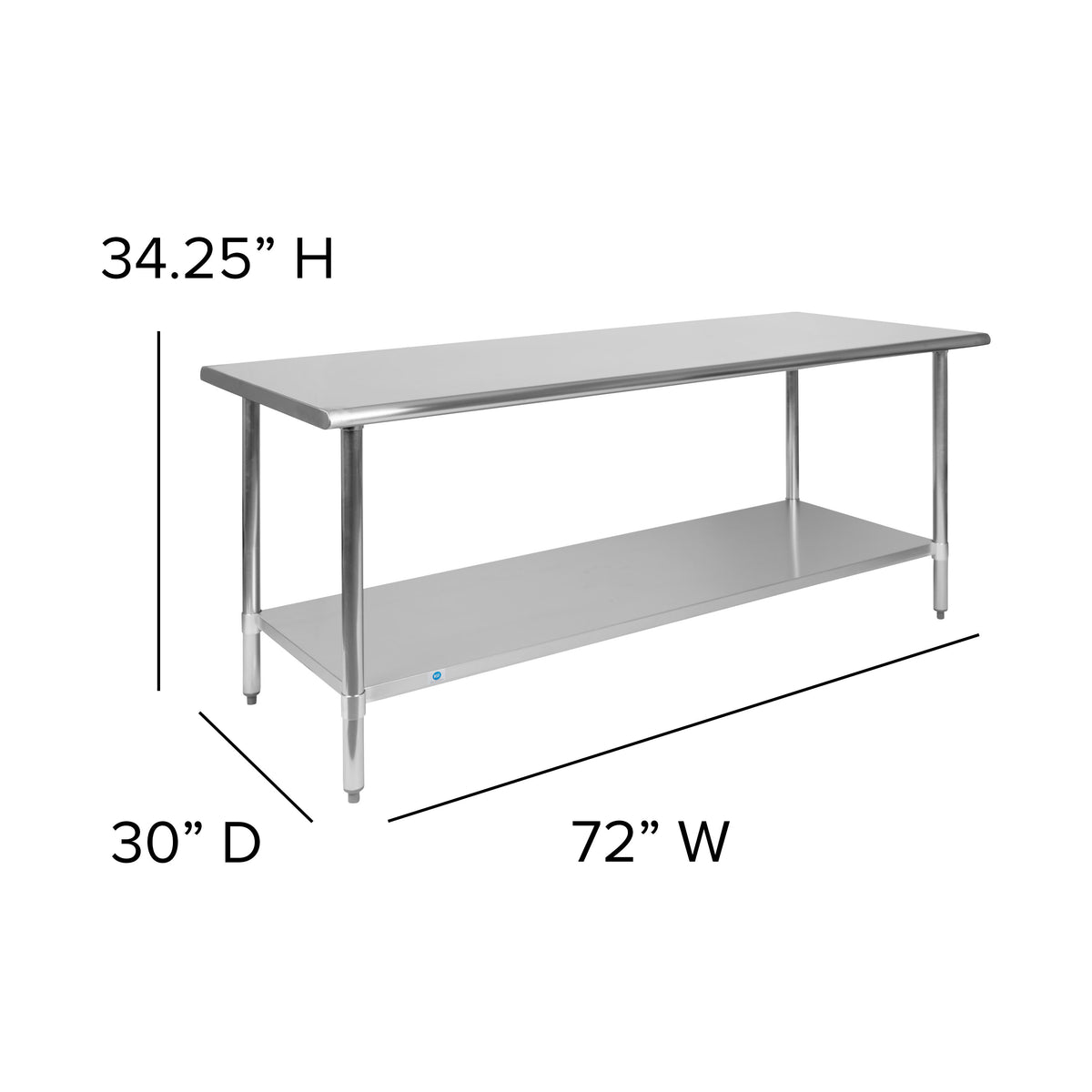72"W x 30"D |#| Stainless Steel 18 Gauge Work Table with Undershelf, NSF - 72"W x 30"D x 34.5"H