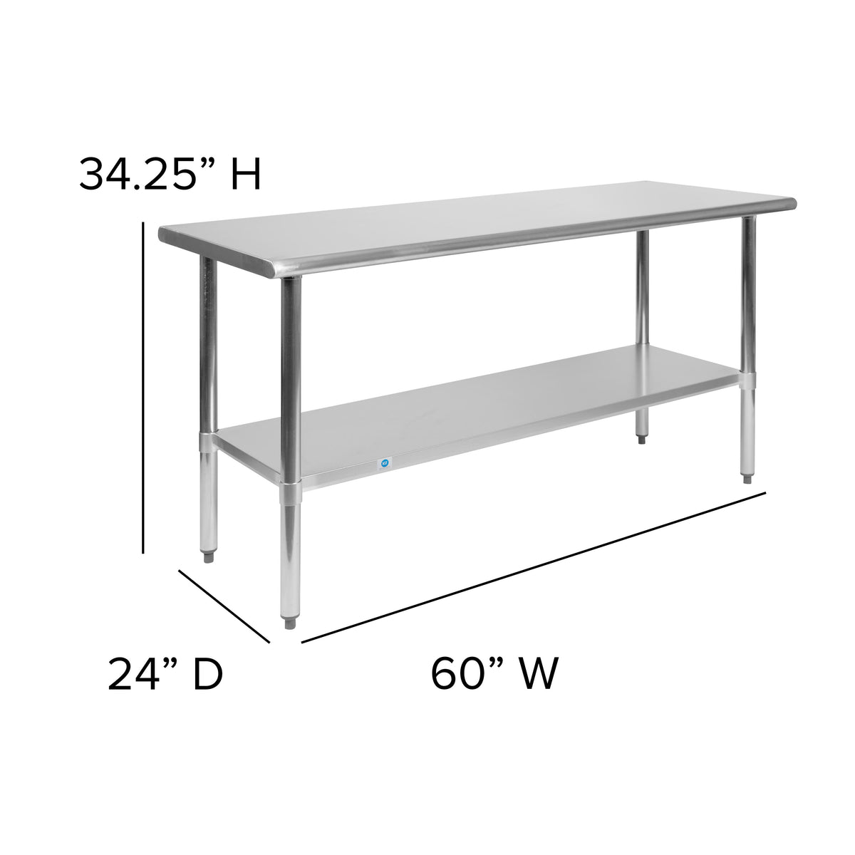 60"W x 24"D |#| Stainless Steel 18 Gauge Work Table with Undershelf, NSF - 60"W x 24"D x 34.5"H