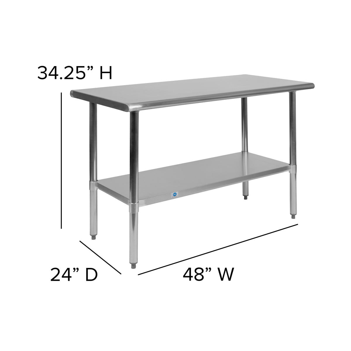 48"W x 24"D |#| Stainless Steel 18 Gauge Work Table with Undershelf, NSF - 48"W x 24"D x 34.5"H