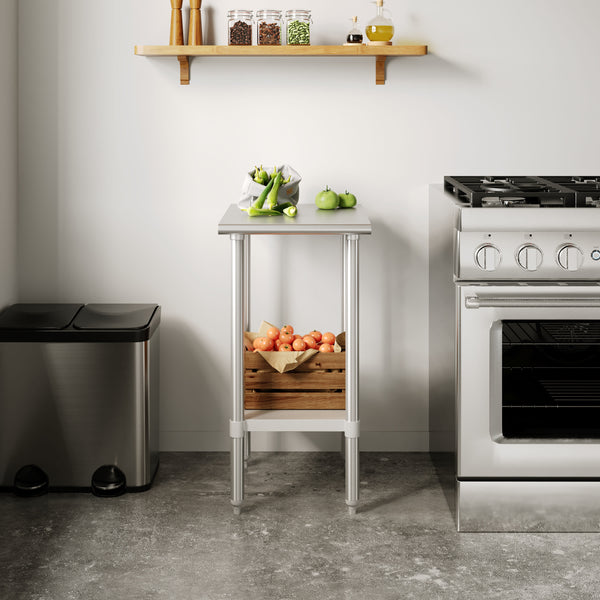 24"W x 18"D |#| Commercial Stainless Steel 18 Gauge Work Table with Undershelf - 24x18