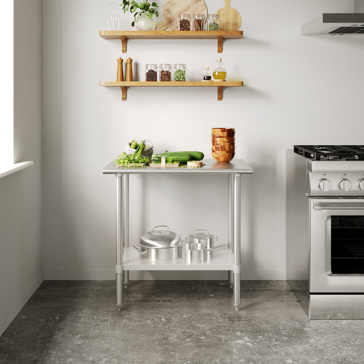 24"W x 36"D |#| Commercial Stainless Steel 18 Gauge Work Table with Undershelf - 24x36