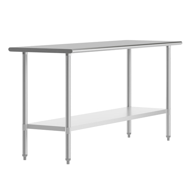 72"W x 24"D x 34.5"H |#| Commercial Stainless Steel 18 Gauge Work Table with Undershelf - 24x72