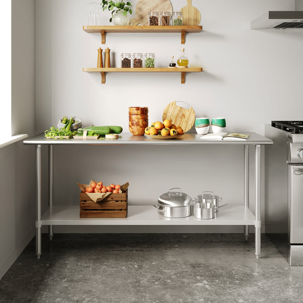 72"W x 24"D x 34.5"H |#| Commercial Stainless Steel 18 Gauge Work Table with Undershelf - 24x72