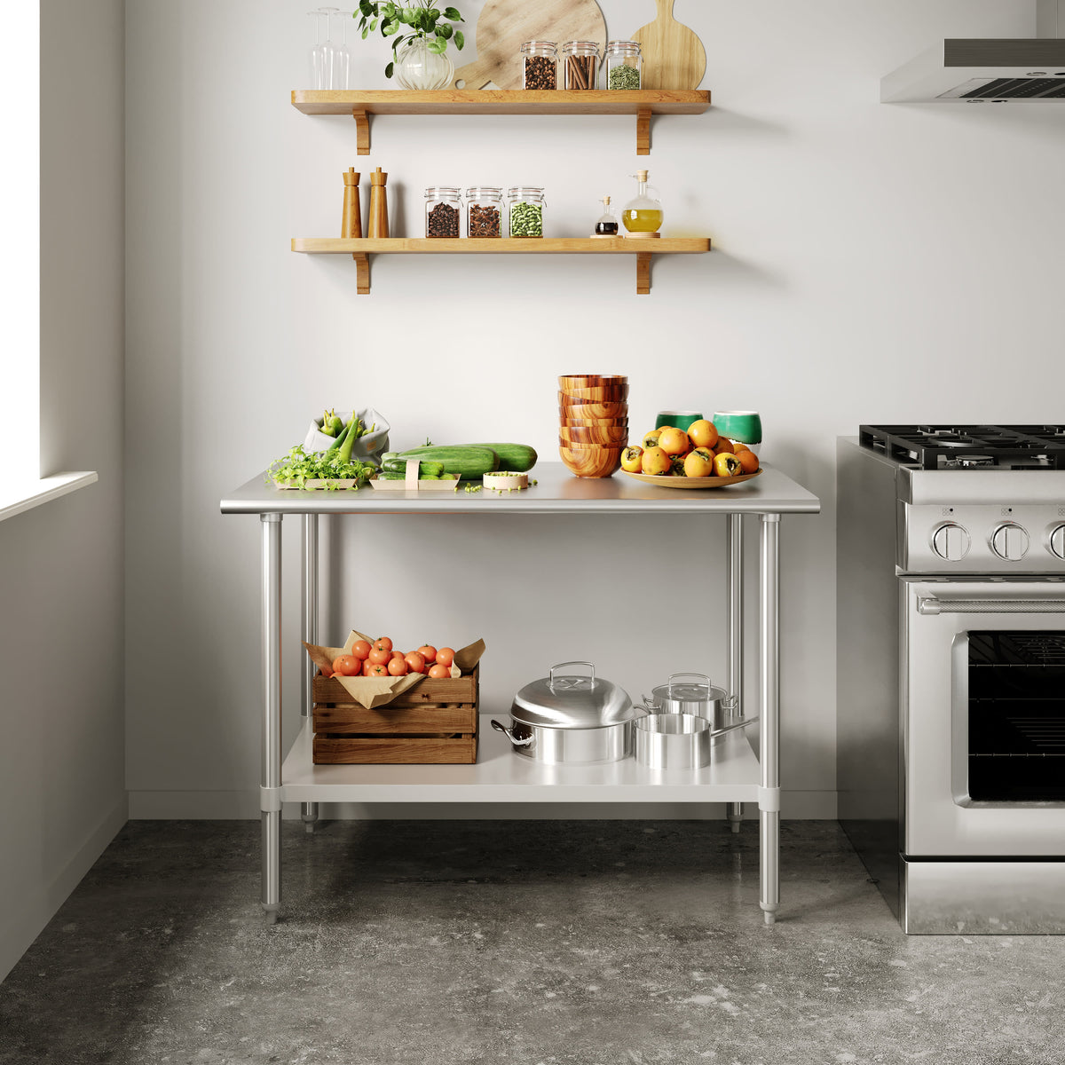 48"W x 30"D x 34.5"H |#| Commercial Stainless Steel 18 Gauge Work Table with Undershelf - 30x48