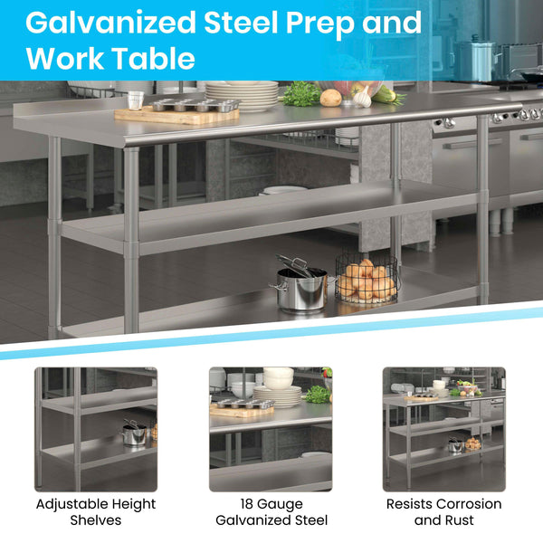 60"W x 24"D |#| 60"W x 24"D NSF Stainless Steel 18 Gauge Work Table - Backsplash and 2 Shelves