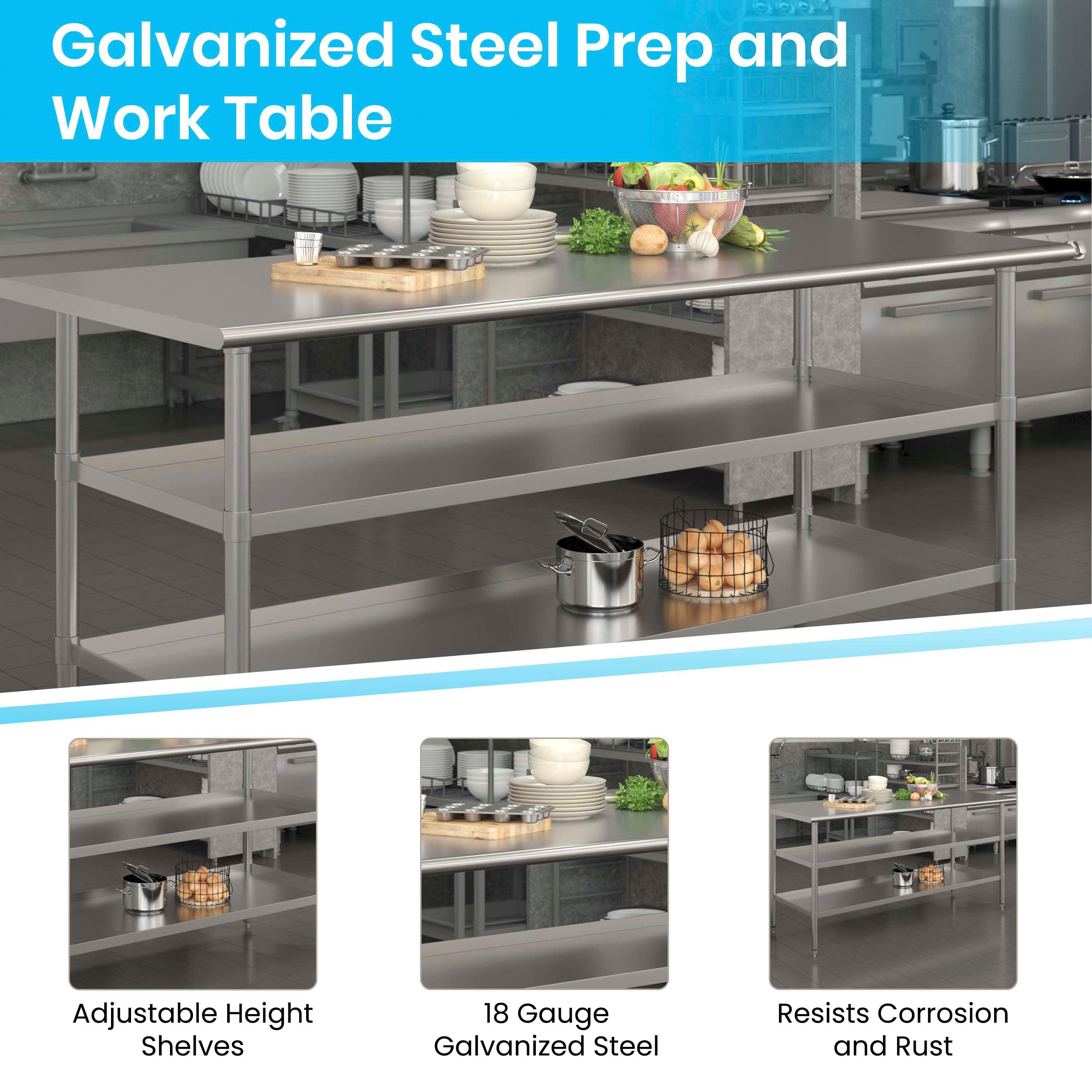 Stainless steel table with 2 shelves discount