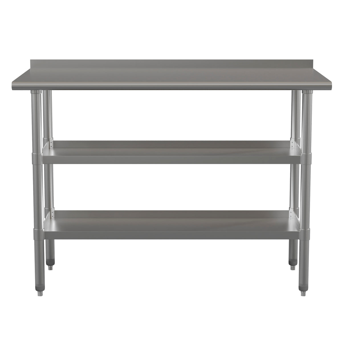 48"W x 24"D |#| 48"W x 24"D NSF Stainless Steel 18 Gauge Work Table - Backsplash and 2 Shelves