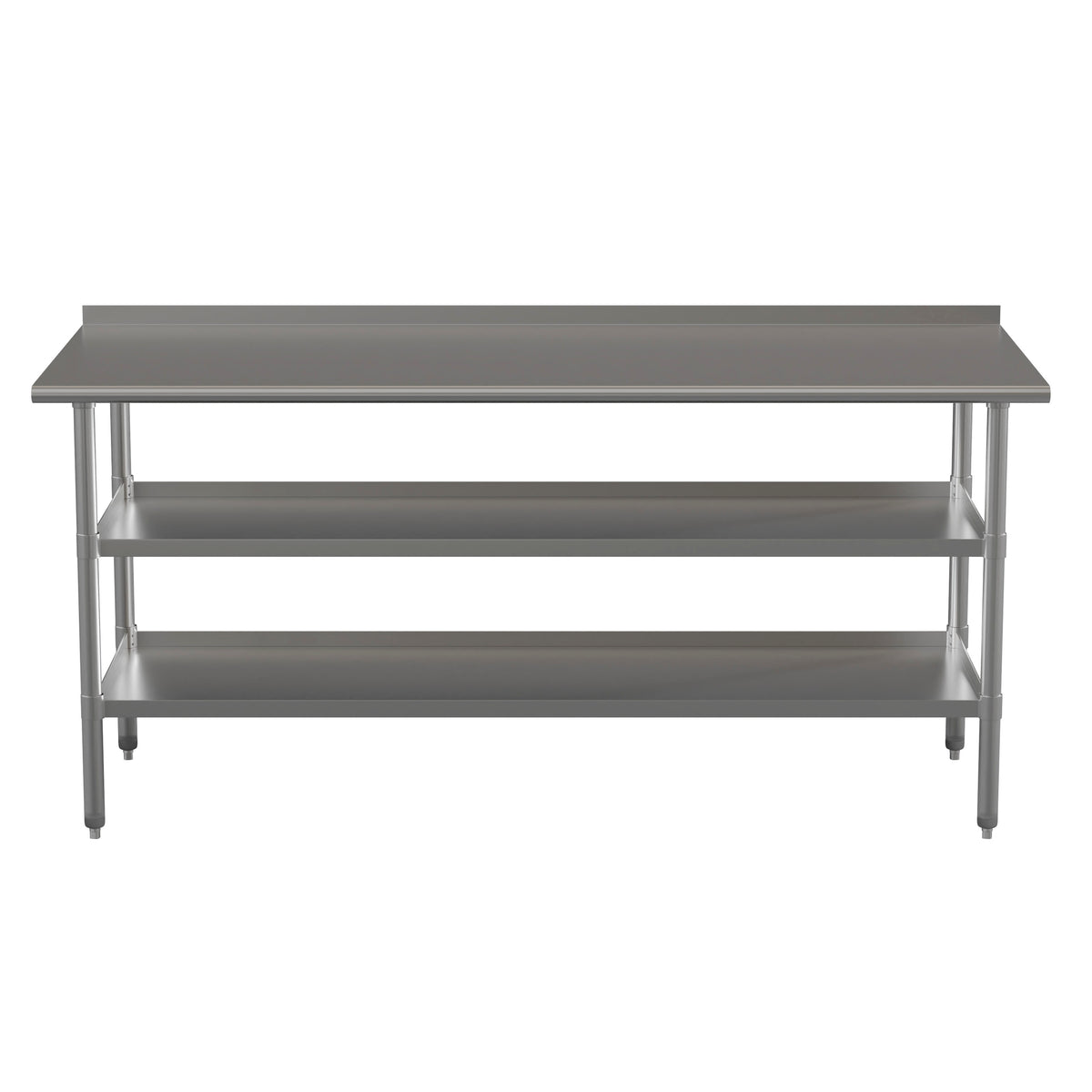 72"W x 30"D |#| 72"W x 30"D NSF Stainless Steel 18 Gauge Work Table - Backsplash and 2 Shelves