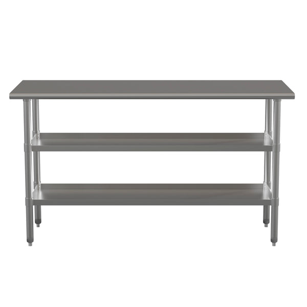 60"W x 24"D |#| 60"W x 24"D NSF Stainless Steel 18 Gauge Work Table with 2 Undershelves