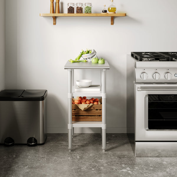 24"W x 18"D |#| Commercial Stainless Steel 18 Gauge Work Table with 2 Undershelves - 24x18