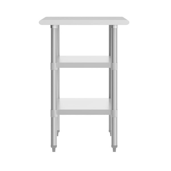 24"W x 36"D |#| Commercial Stainless Steel 18 Gauge Work Table with 2 Undershelves - 24x36