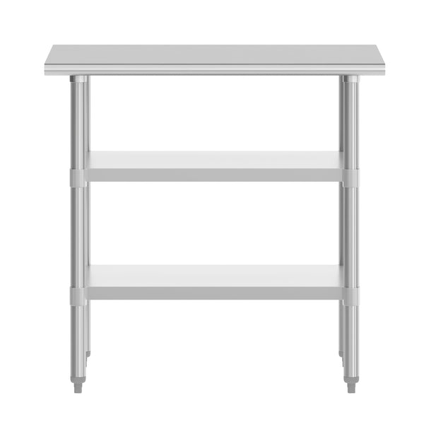 24"W x 36"D |#| Commercial Stainless Steel 18 Gauge Work Table with 2 Undershelves - 24x36