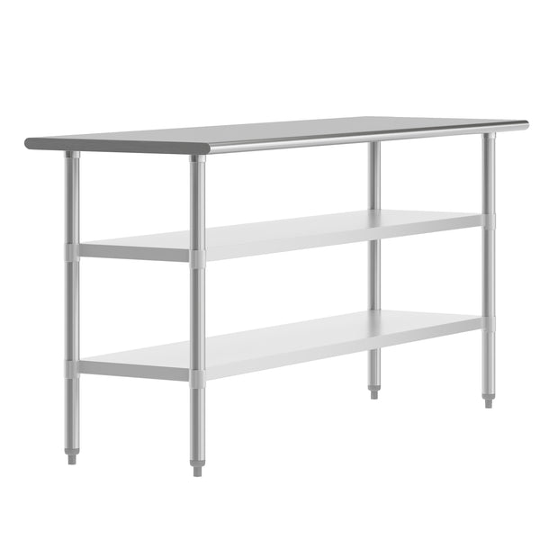 72"W x 24"D x 34.5"H |#| Commercial Stainless Steel 18 Gauge Work Table with 2 Undershelves - 24x72