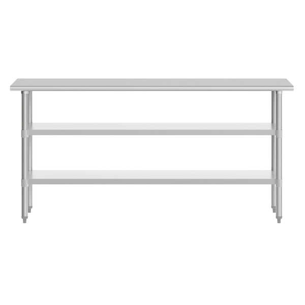 72"W x 24"D x 34.5"H |#| Commercial Stainless Steel 18 Gauge Work Table with 2 Undershelves - 24x72