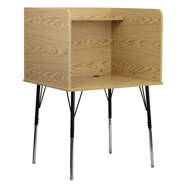 Oak |#| Stand-Alone Study Carrel with Height Adjustable Legs - Oak Finish