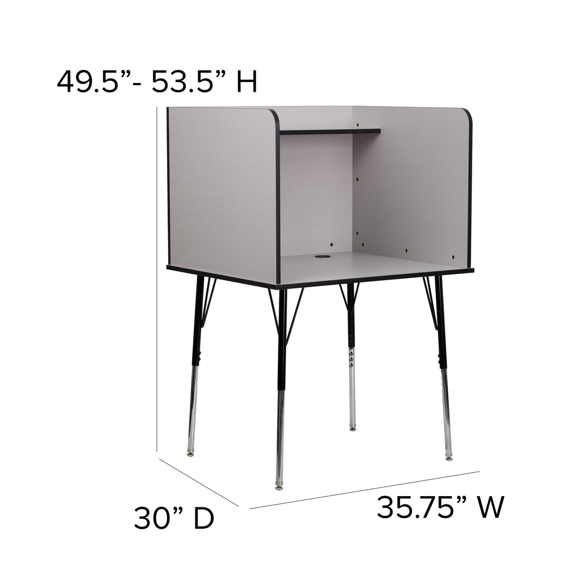 Nebula Grey |#| Stand-Alone Study Carrel with Height Adjustable Legs - Nebula Grey Finish