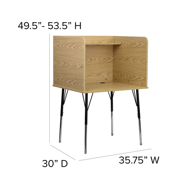 Oak |#| Stand-Alone Study Carrel with Height Adjustable Legs - Oak Finish