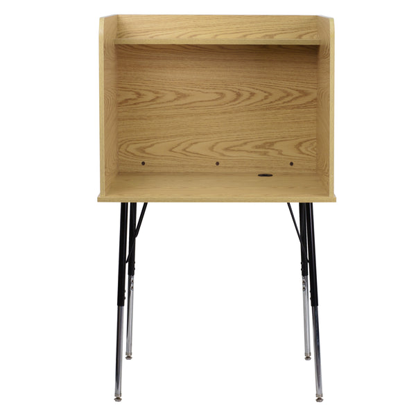 Oak |#| Stand-Alone Study Carrel with Height Adjustable Legs - Oak Finish