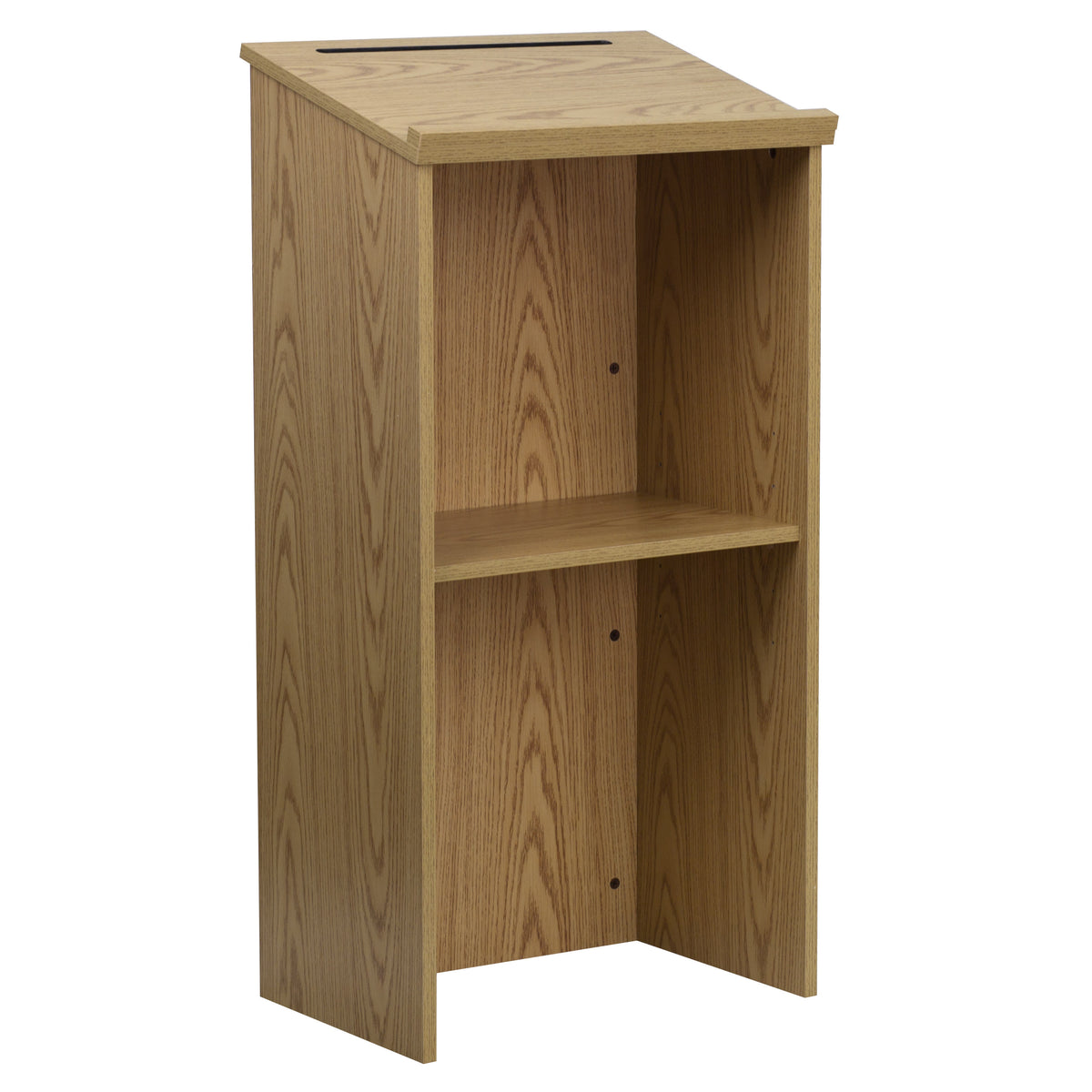 Oak |#| Stand-Up Wood Lectern in Oak with Adjustable Shelving and Slanted Top