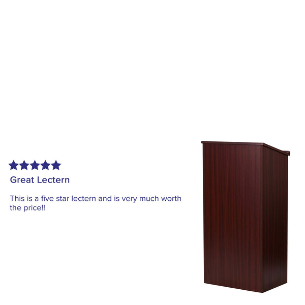 Mahogany |#| Stand-Up Wood Lectern in Mahogany with Adjustable Shelving and Slanted Top