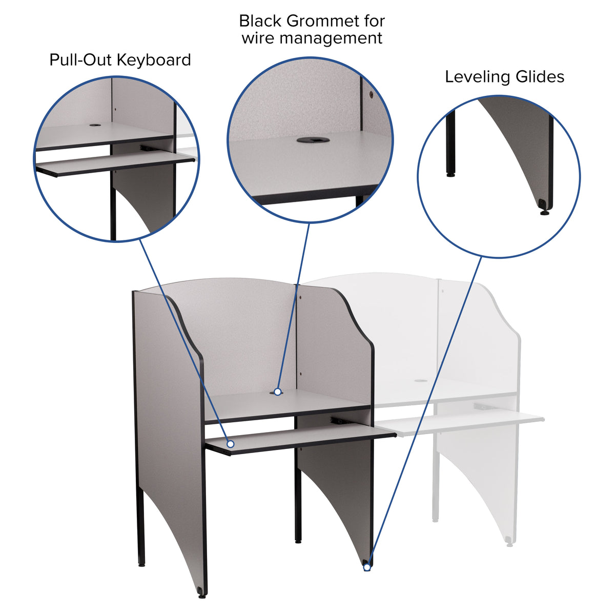 Nebula Grey |#| Starter Study Carrel in Nebula Grey Finish - School Furniture - Computer Carrel