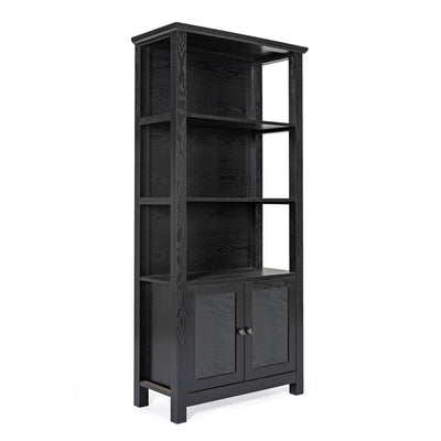 Stella Modern Farmhouse Wooden Bookcase and Storage Cabinet with Tempered Glass Doors and 3 Upper Shelves - View 1