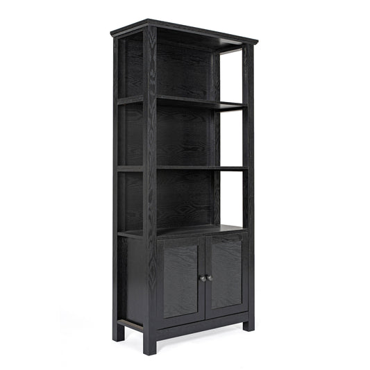 Stella Modern Farmhouse Wooden Bookcase and Storage Cabinet with Tempered Glass Doors and 3 Upper Shelves